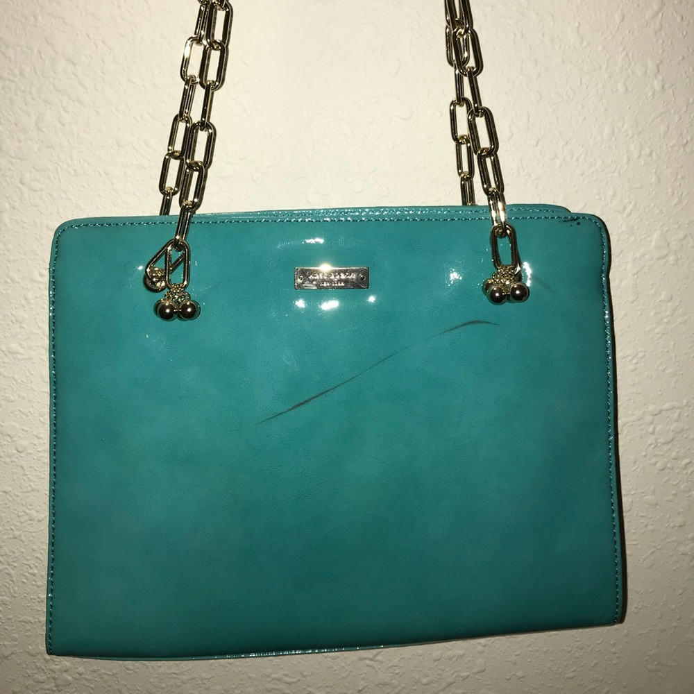 KATE SPADE patent turquoise purse